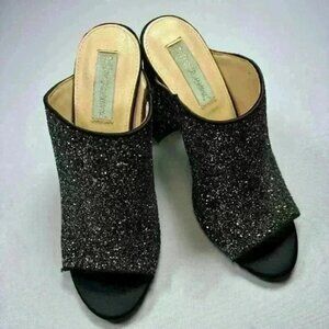 Blue by Betsy Johnson Black Glitter Embellished Block Heel Pumps Size 6.5 Astor